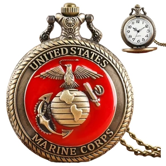 Pocket Watch US Marine Corps Steampunk Chain Quartz Watch Analog Retro Pendant - Picture 1 of 16